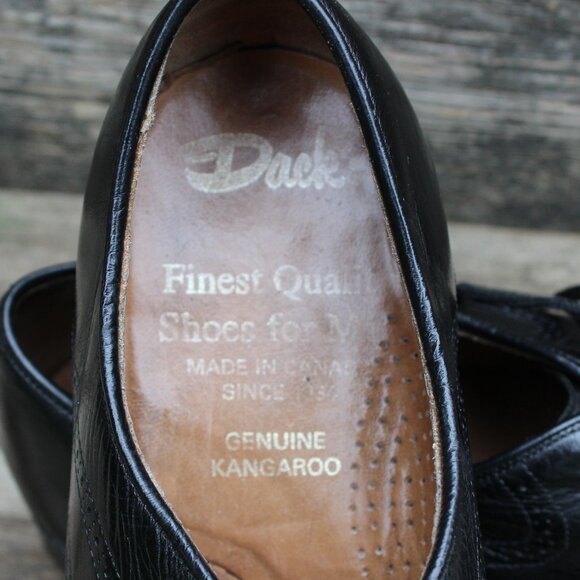 Vintage 80s Black Kangaroo Leather Wingtips, Made in Canada by Dack's, Men's 8.5 - Picture 10 of 13
